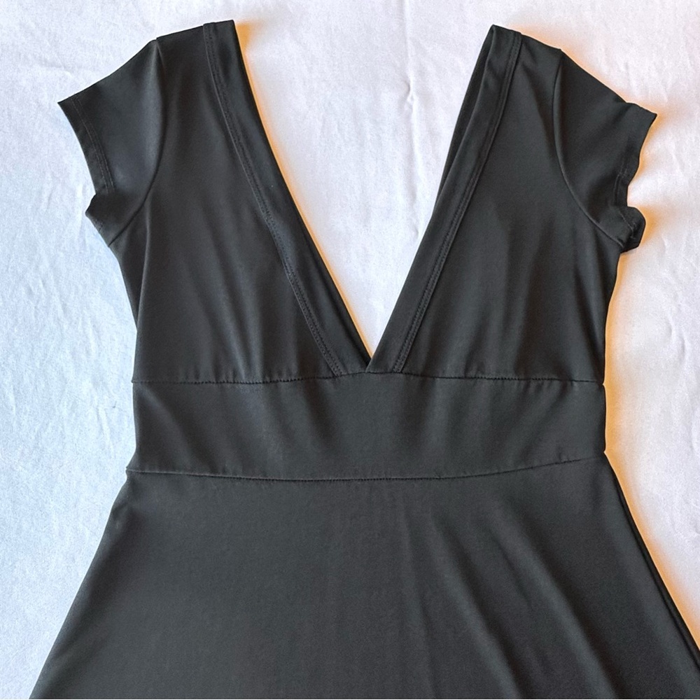 Zoey Beth Womens Dress Black Deep V Neck Short Sleeve A-Line Stretch Size Small - Picture 12 of 15